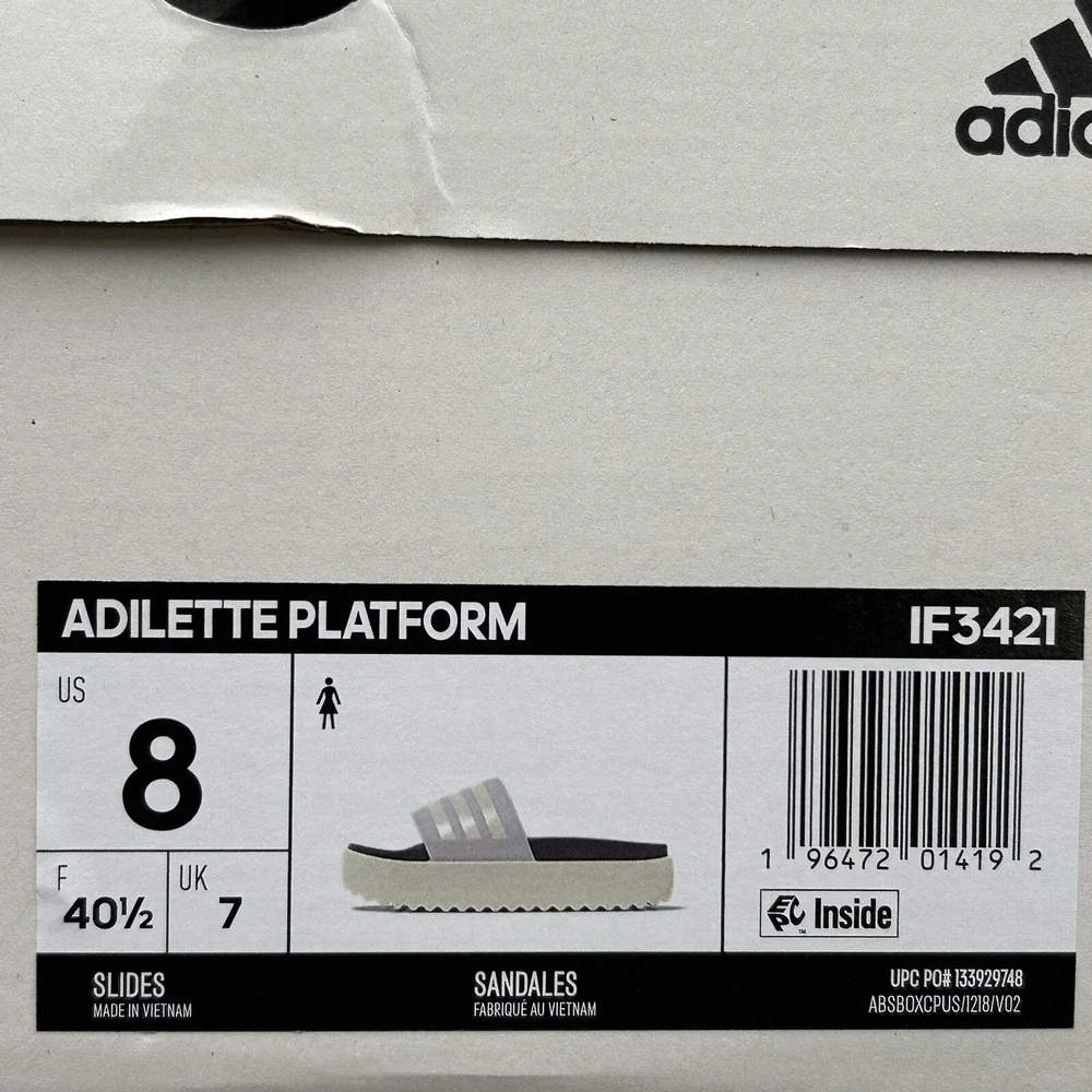 adidas Women's Adilette Platform‎ Slide Sandals Size 8 (Fits like 9) Lavender